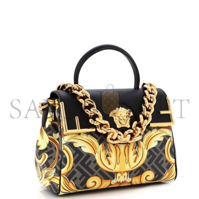 FENDI VERSACE X FENDI FENDACE LA MEDUSA TOP HANDLE BAG PRINTED LAMINATED LEATHER WITH  (25*22*15cm)